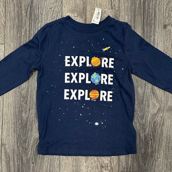 NWT Old Navy Blue Long-sleeved Explore Planets Shirt, Size 4T - Picture 1 of 3